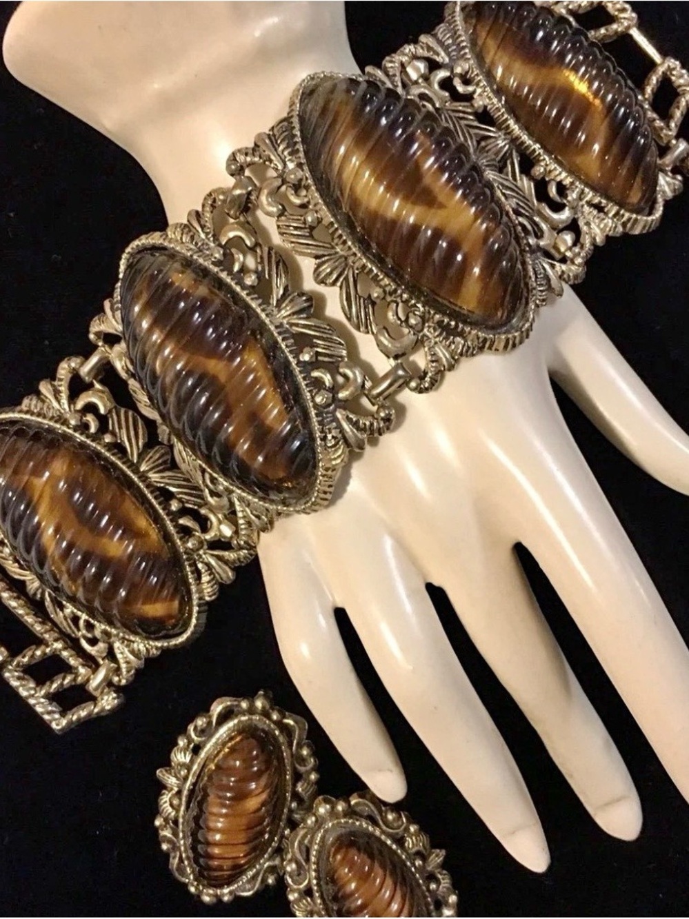 Vintage 1950’s Selro-style Tortoise Panel Bracelet and Earring Set